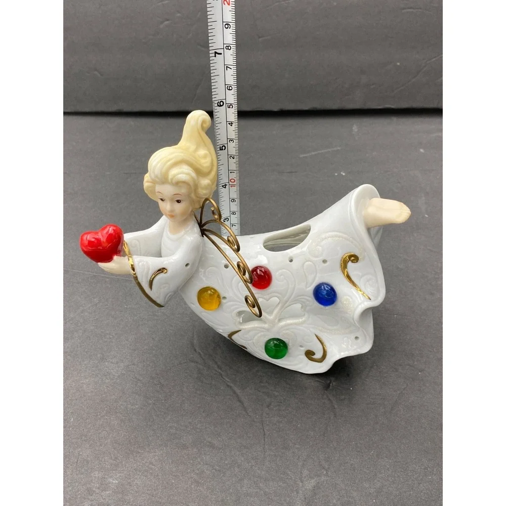 Vintage Christmas Angel Jeweled Tealight Candle Holder Porcelain‎ Figurine Heart